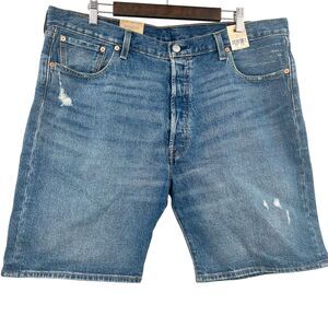 Levis 501 Stretch Bermuda Shorts Mens 40 Button Fly Cotton Blend Denim Blue NWT